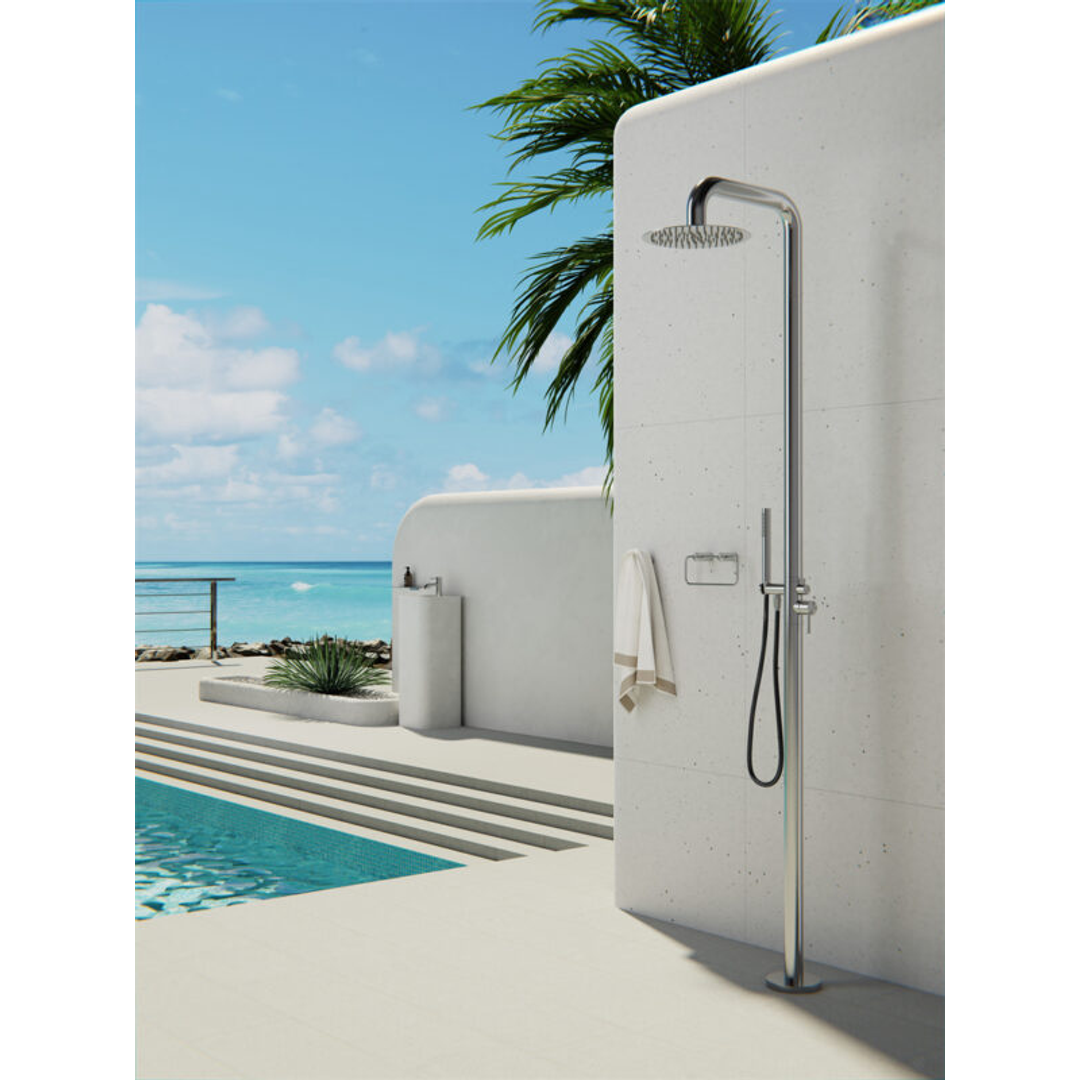 Nero Zen Stainless Steel Outdoor Freestanding Shower Column Brushed Nickel