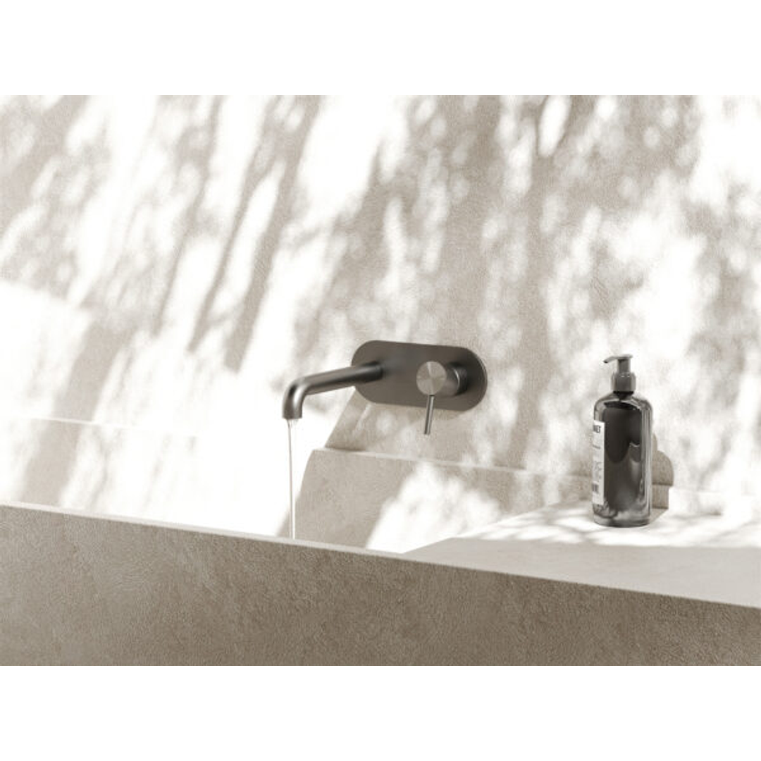 Nero Zen Stainless Steel Wall Basin/Bath Mixer 185Mm Spout Graphite