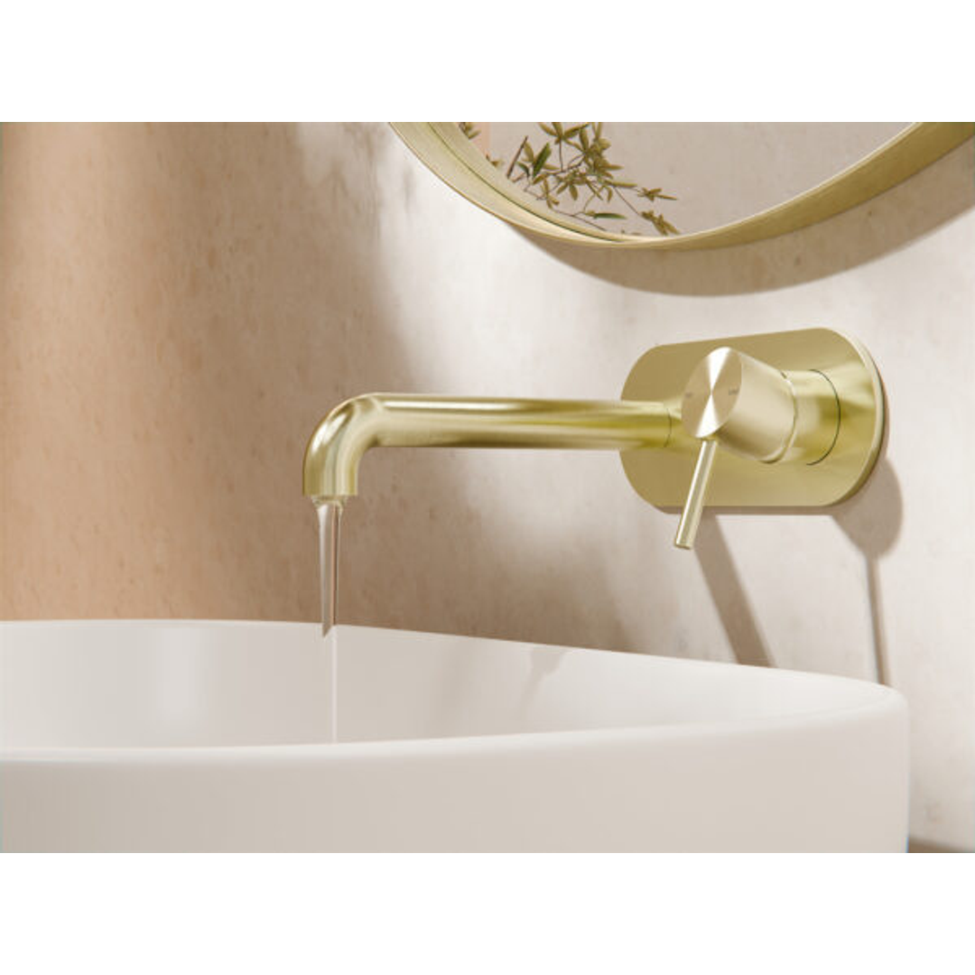 Nero Zen Stainless Steel Wall Basin/Bath Mixer 185Mm Spout Brushed Gold