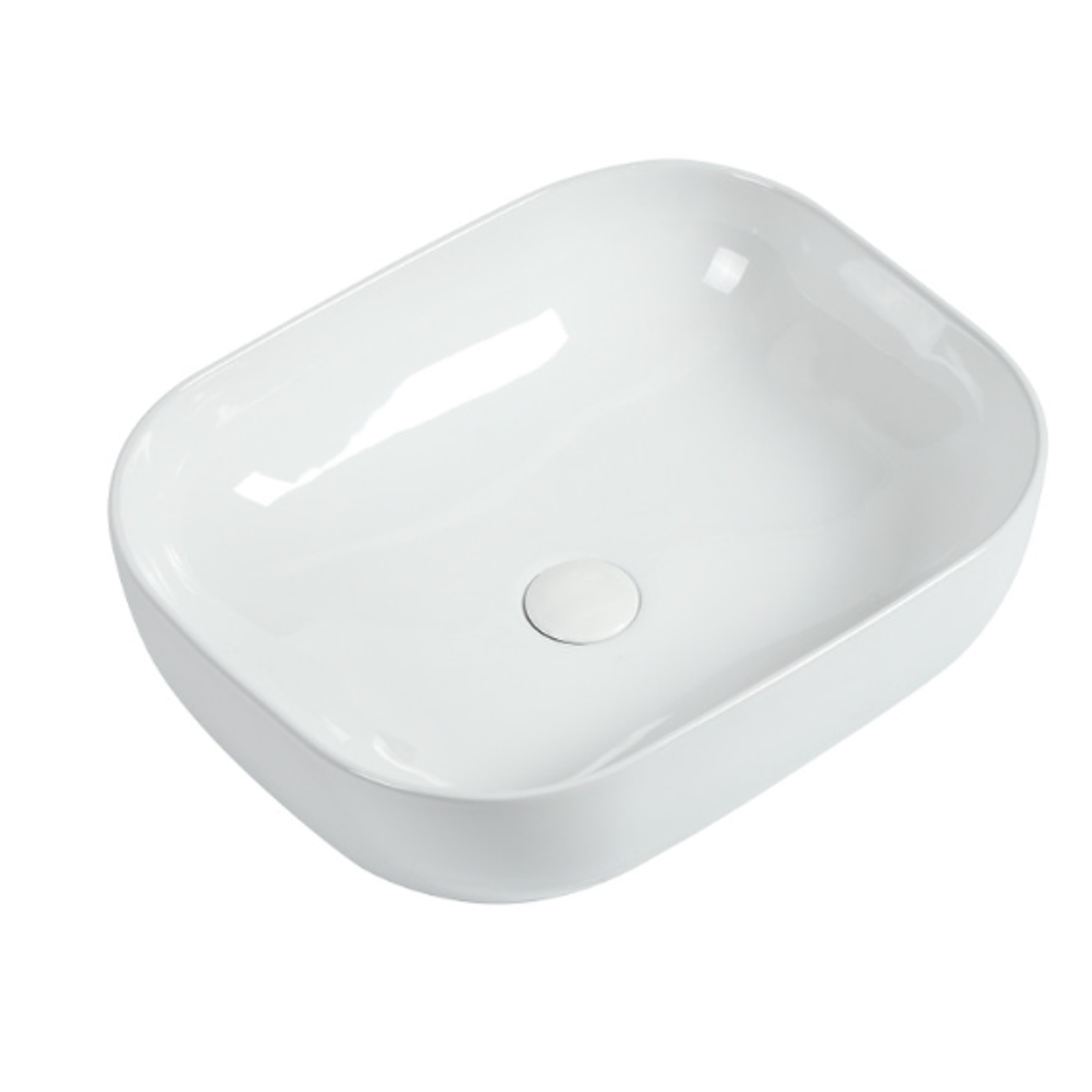 ZUMI MELENI BASIN 505X405X140MM GLOSS WHITE WITH 40MM GLOSS WHITE POP UP WASTE &