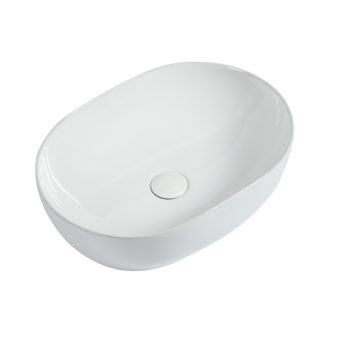 Zumi Palavido Basin 490X350X135Mm Gloss White With 40Mm Gloss White Pop Up Waste & Adaptor