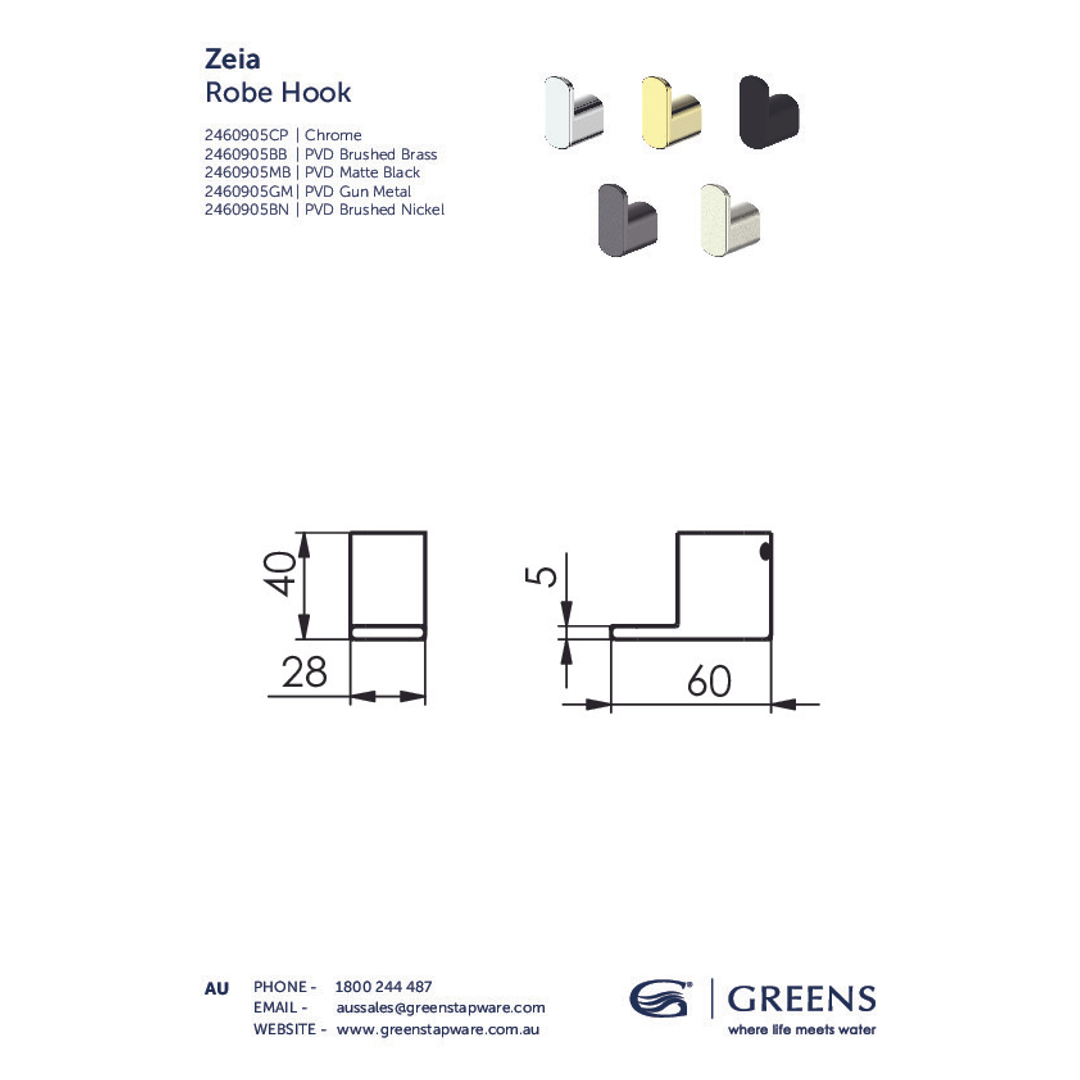 Greens Zeia Robe Hook Pvd Brushed Nickel