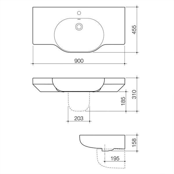 Caroma Opal 900 Twin Wall Basin White 1 Tap Hole