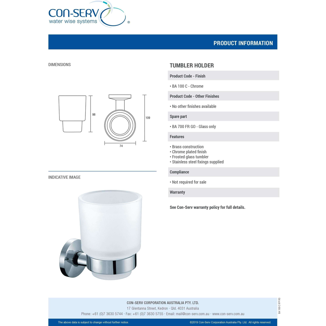 Con-Serv 100 Series Tumbler Holder Chrome Ba100C