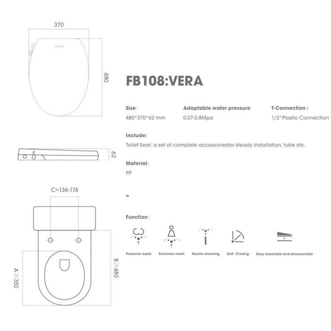Lafeme Vera Non Electric Bidet Toilet Seat Cold Wash Only