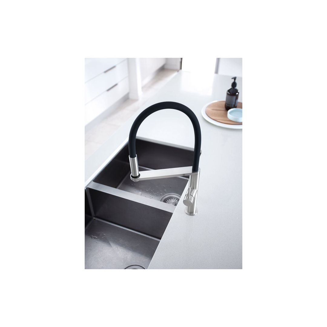 Phoenix Blix Flexible Hose Sink Mixer (Round) - Brushed Nickel