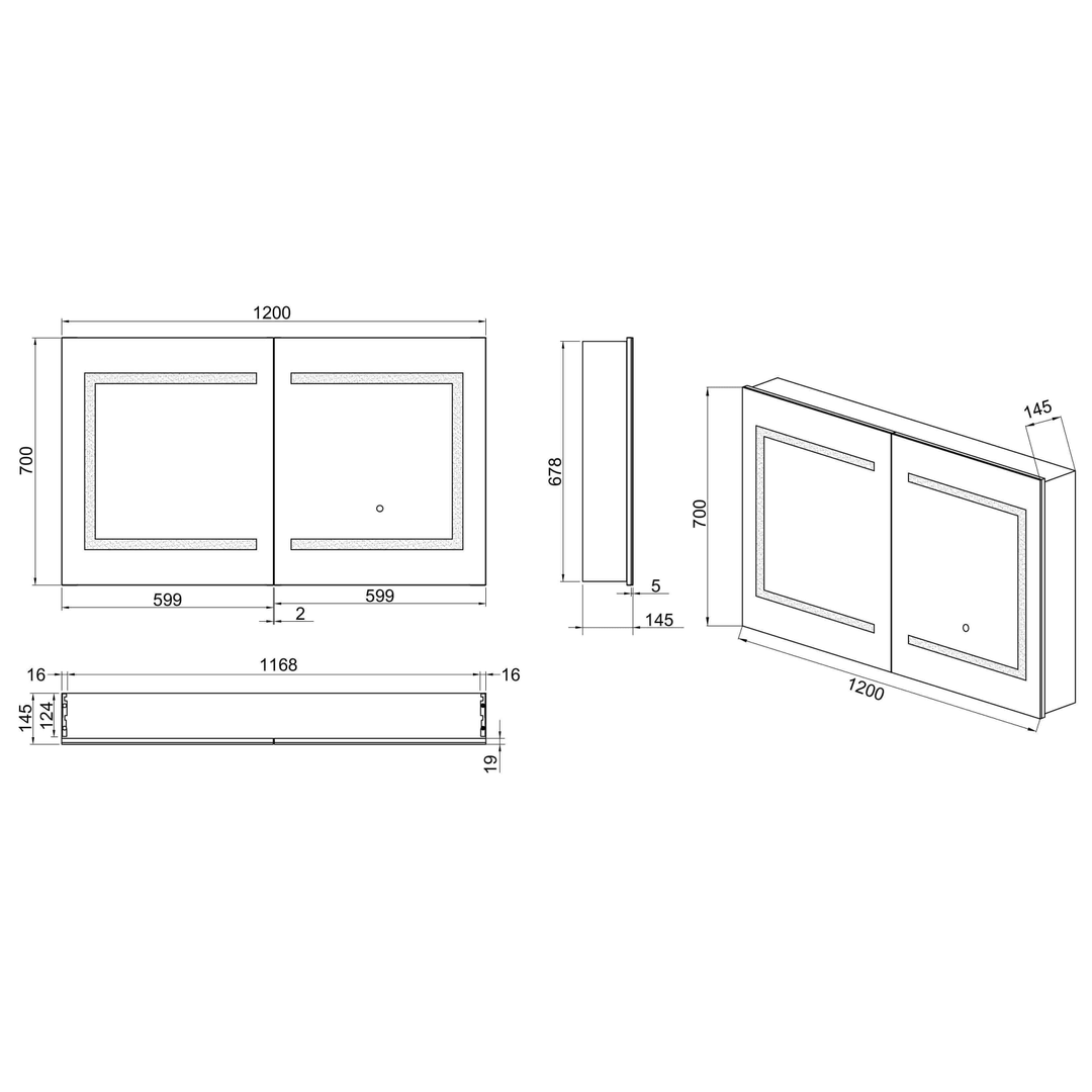 Remer Vera 1200 Led Shaving Cabinet 1200W X 700H X 145D Rscve120