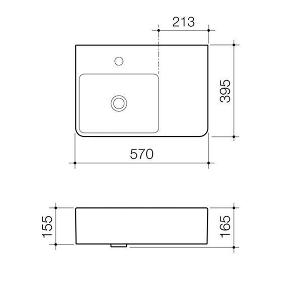 Caroma Cube Ext. Wall Basin L/H Shelf 570mm X 395mm 1 Tap Hole Whit