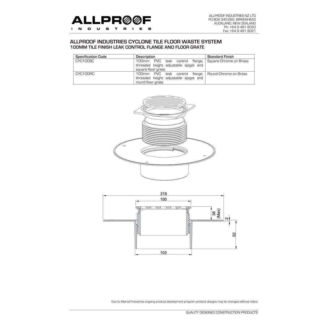 Allproof Elegance 100mm Cyclone S/S O Wire Floor Grate