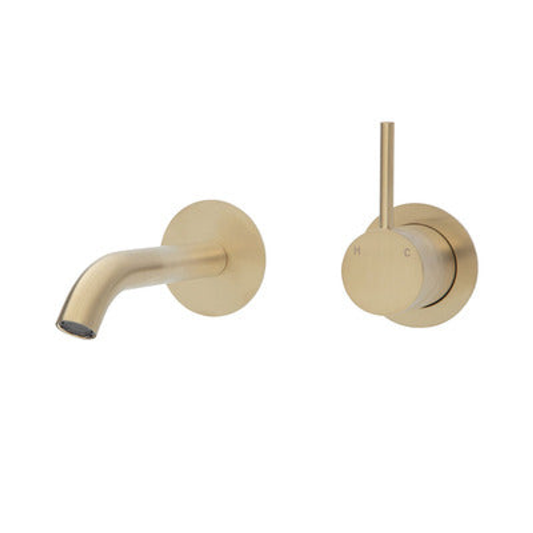 Fienza Kaya Up Basin/Bath Wall Mixer 160mm Outlet Set Round Plates - Urban Brass/Urban Brass