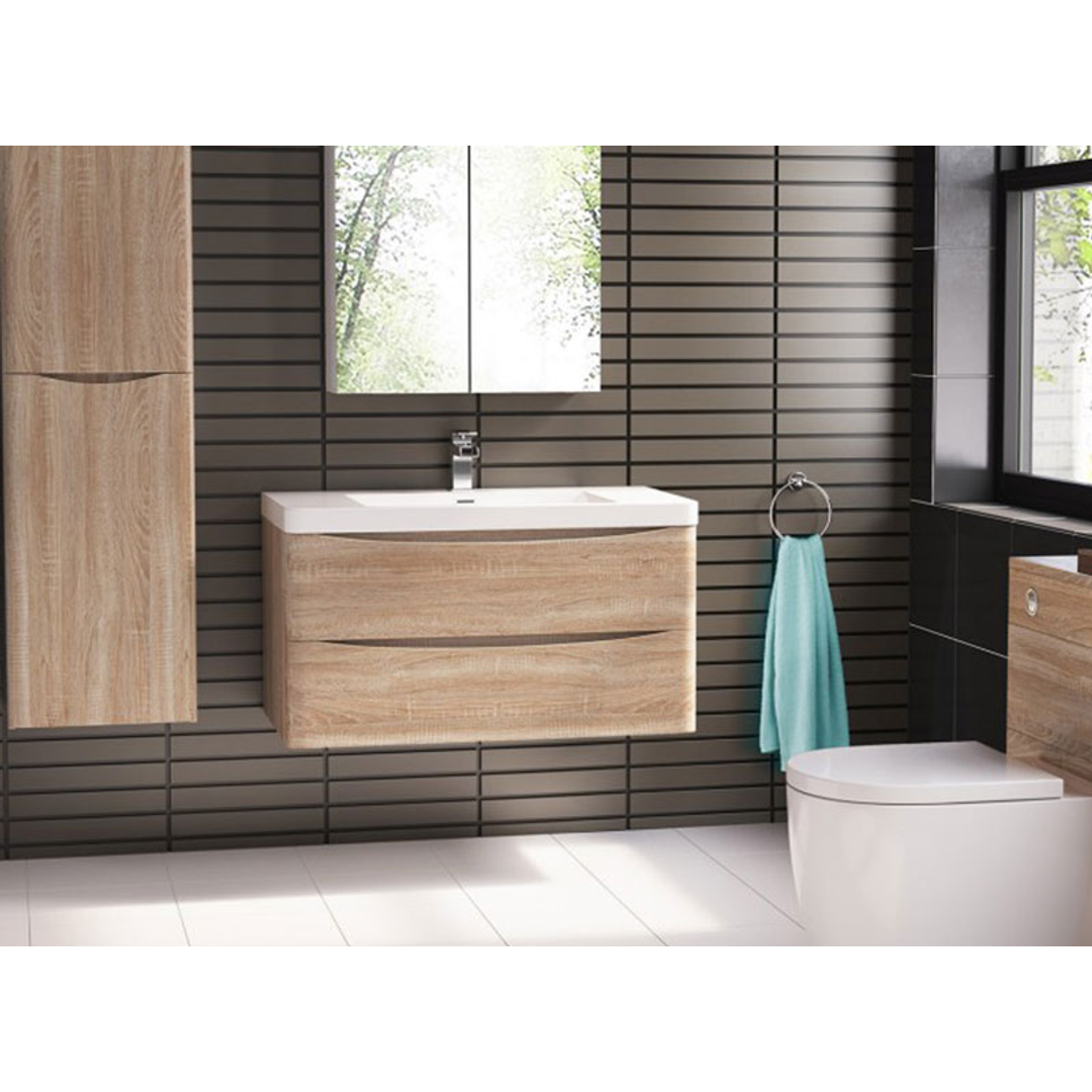 Belbagno Ancona Single 1200mm Wall Hung Vanity White Oak 1200X480X450