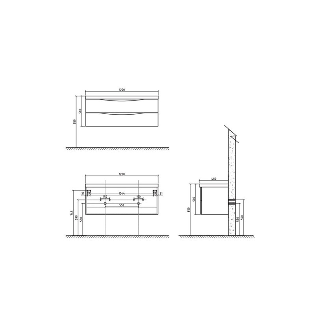 Belbagno Ancona Single 1200mm Wall Hung Vanity Rose Wood 1200X480X450