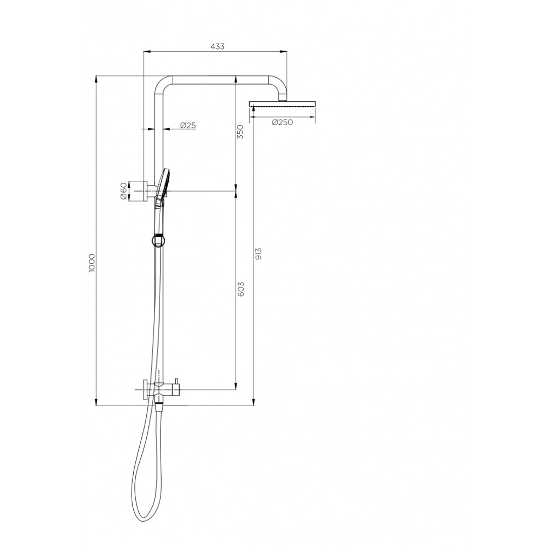 Streamline Axus Shower Column Dual In Div 250Mm Head Air-Fusion H/Shower Brushed Brass PVD
