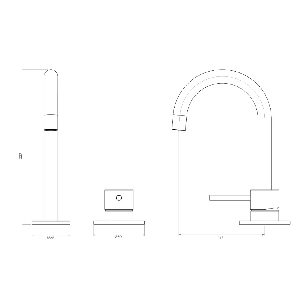Streamline Axus Pin 2 Hole Basin Mixer 22.7X12.7Cm Fixed Arch Spout Brushed Iron