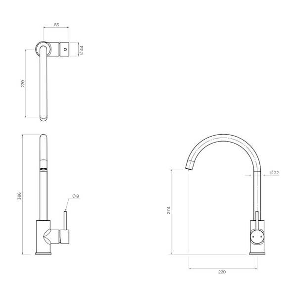 Streamline Axus Pin Arch Spout Sink Mixer Brushed Iron Pvd