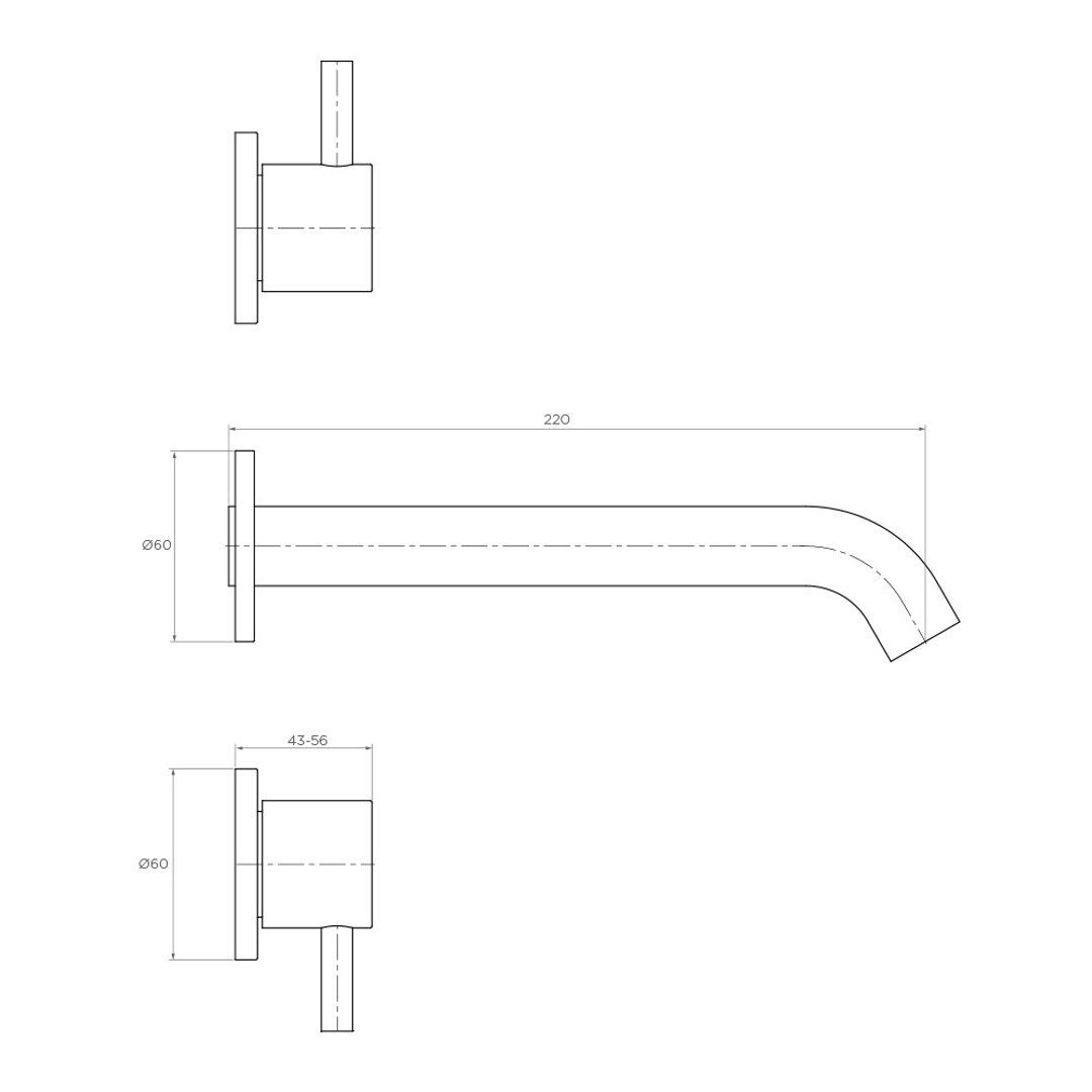 Streamline Axus Pin Wall Basin Set 220Mm Spout Matte Black