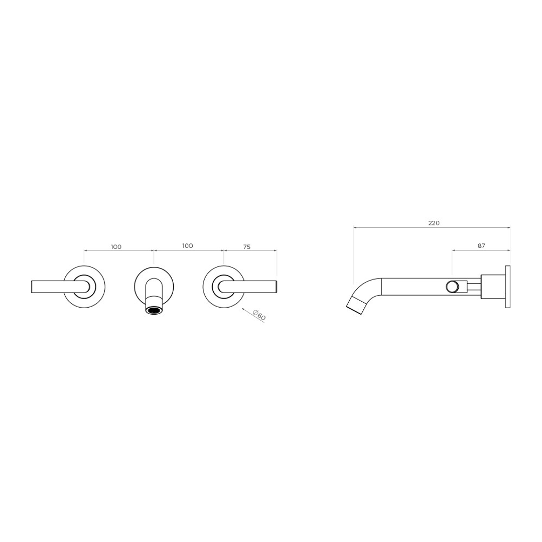 Streamline Axus Lever Wall Mounted 220Mm Spout Basin Set Brushed Nickel Pvd