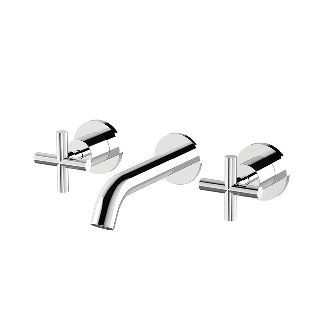 Streamline Axus Cross Wall Basin Set 150Mm Spout Brushed Nickel