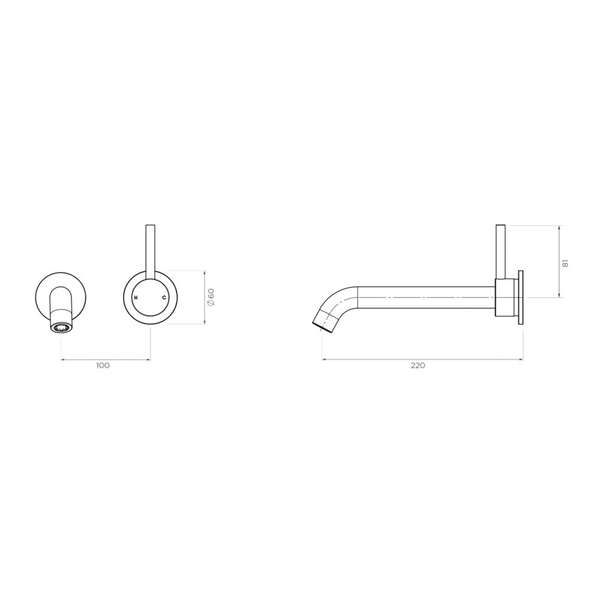 Streamline Axus Pin Wall Mount Basin/Bath Mixer 2 Plate 220 Spout Lever Up Brushed Iron *Ext Only*