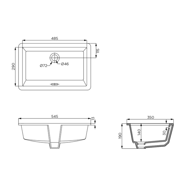 Eneo 55X35 Under Counter Basin With Over Flow(Streamln P#:En04715)