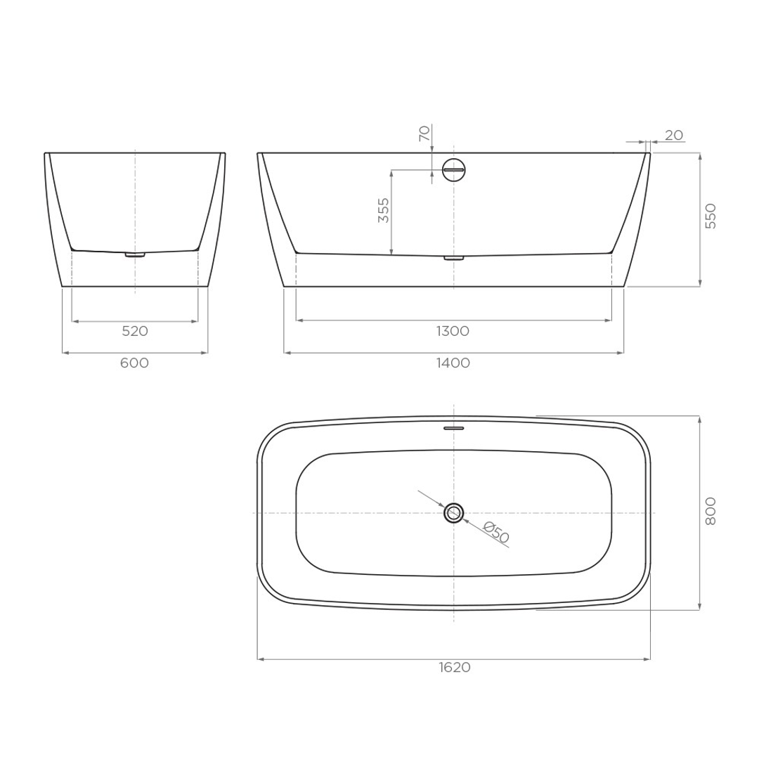 Streamline Eneo F/Standing Bath Acrylic W/Overflow Gloss White 1600mm