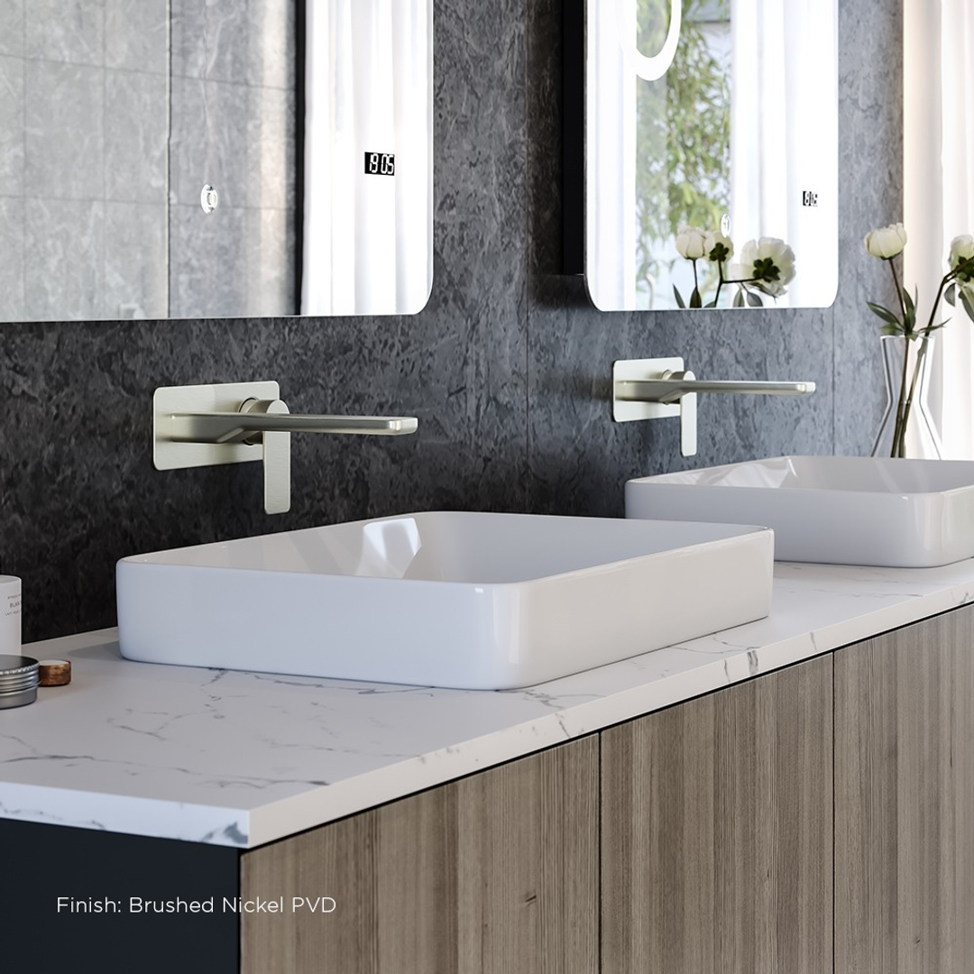 Streamline Kibo Wall Mount Basin Mixer 200Mm Spout Ext Only Brushed Nickel