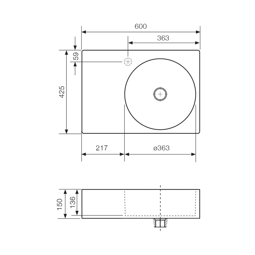 Streamline Plaza Wall Hung Basin Wof Side Shelf Right Bowl No Tap Hole