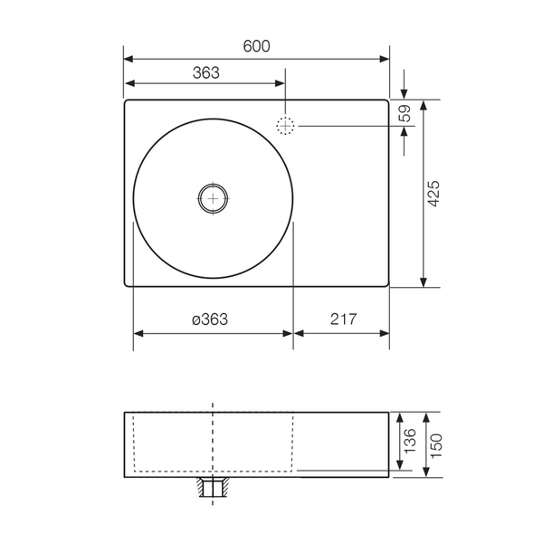 Streamline Plaza Wall Hung Basin Wof Side Shelf Left Bowl No Tap Hole