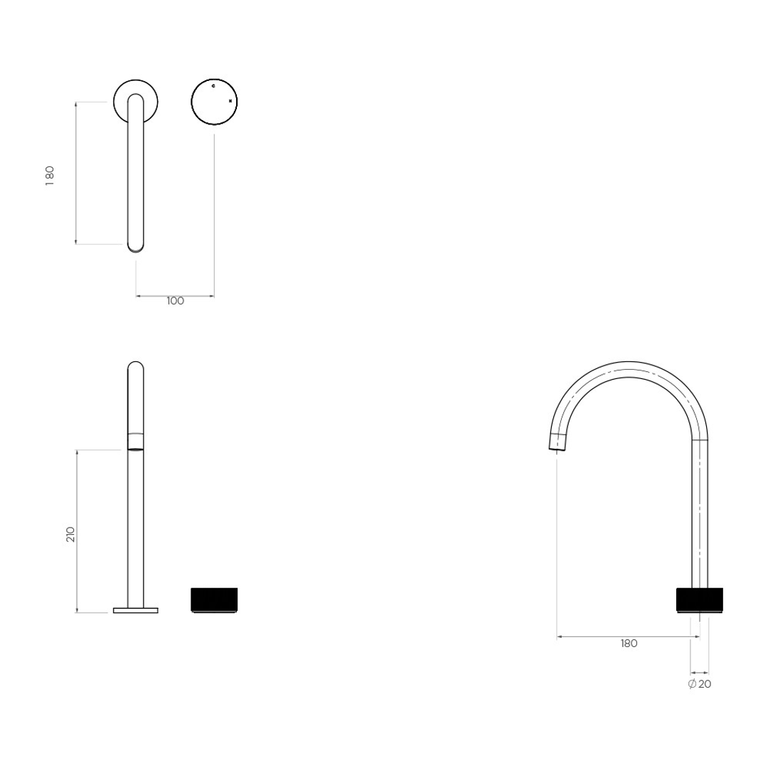 Streamline Vierra 2 Hole Fixed Arch Spout Basin Mixer Brushed Brass