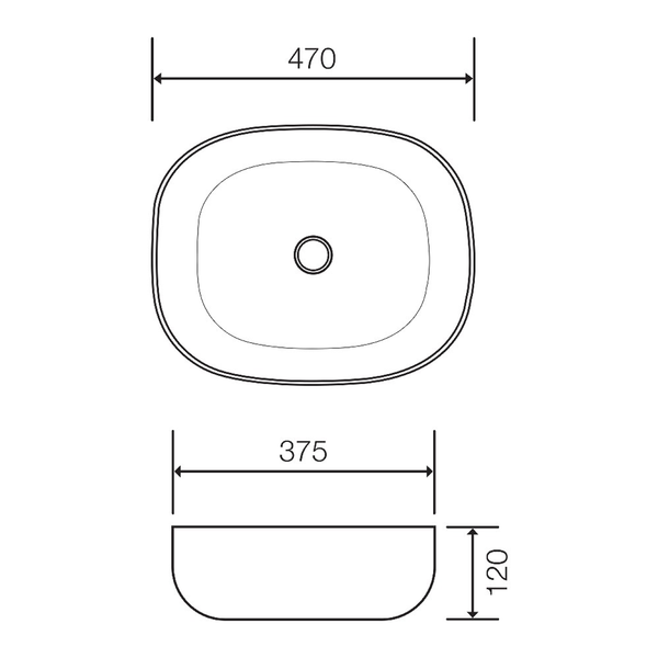 STREAMLINE SYNERGII ABOVE COUNTER BASIN NTH 470 X 375 MATTE WHITE