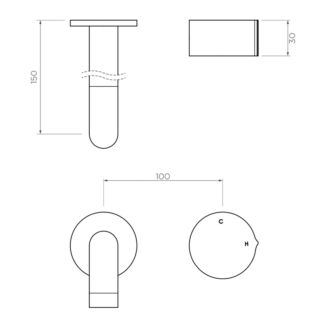 Streamline Venn Wall Mount 150Mm Spout B/Mixer Ext Part Brushed Brass