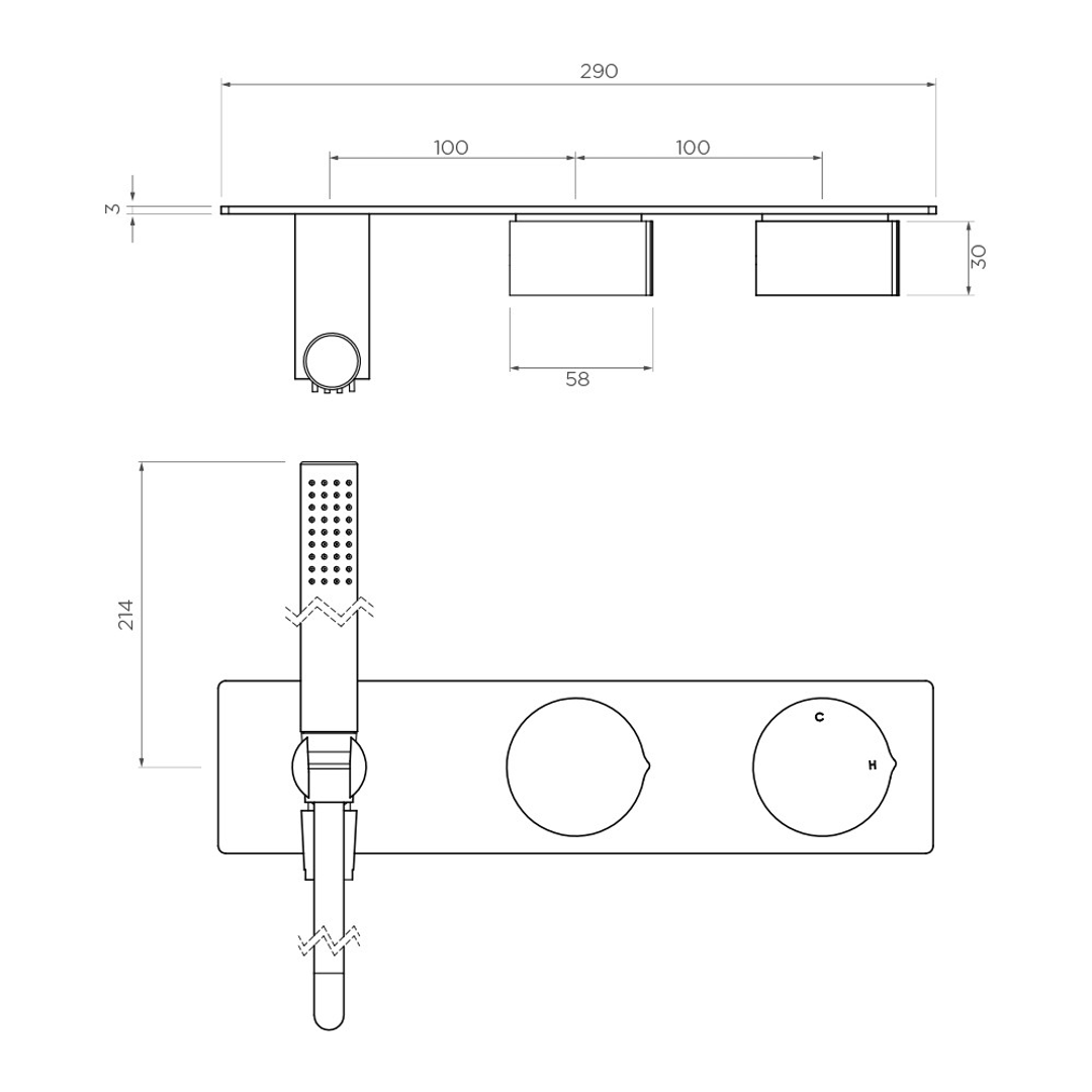 Streamline Venn Shower Mixer 3W Divert With Plat & H/Shw Ext Part M/Black