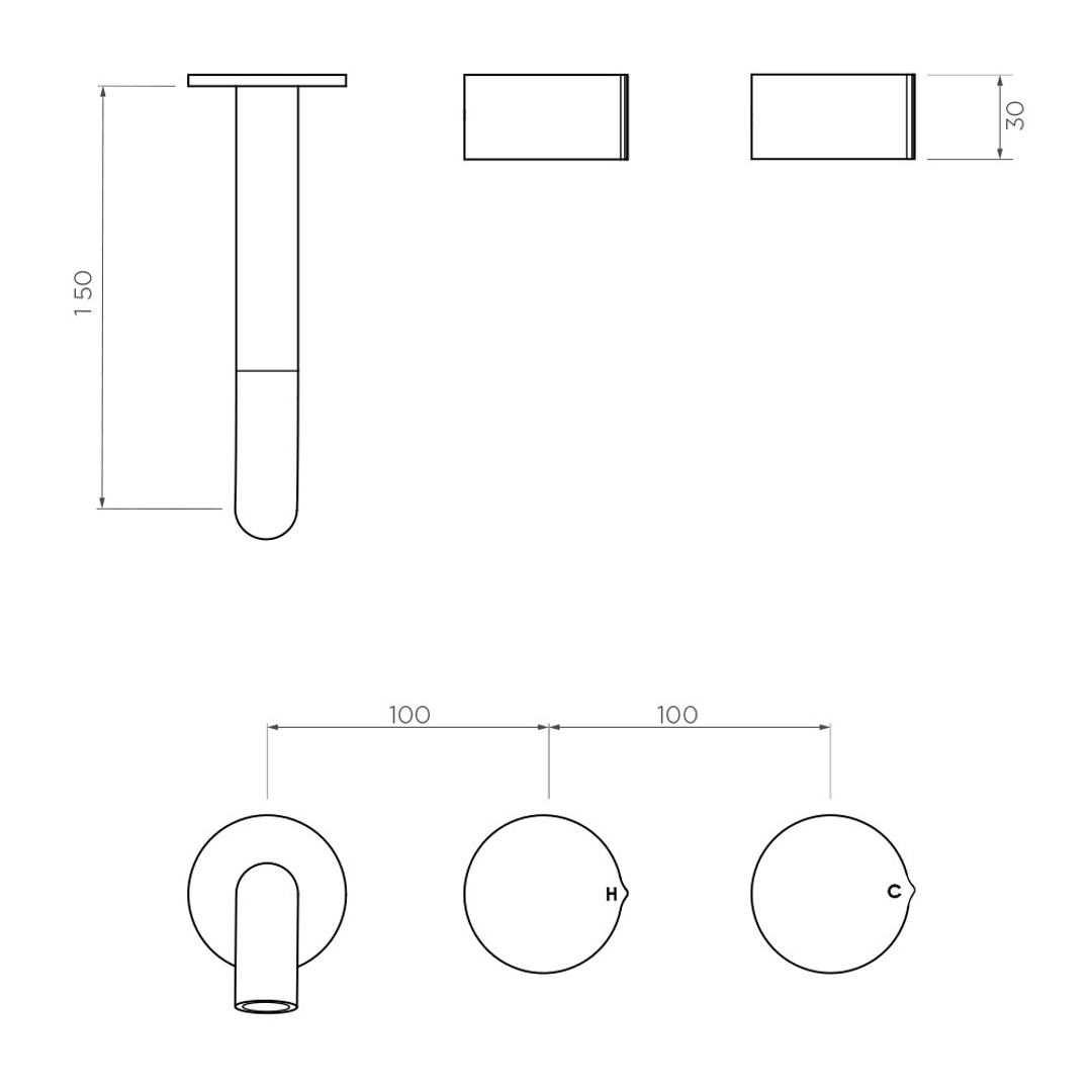 Streamline Venn Wall Basin Set 150Mm Left Spout Brushed Brass