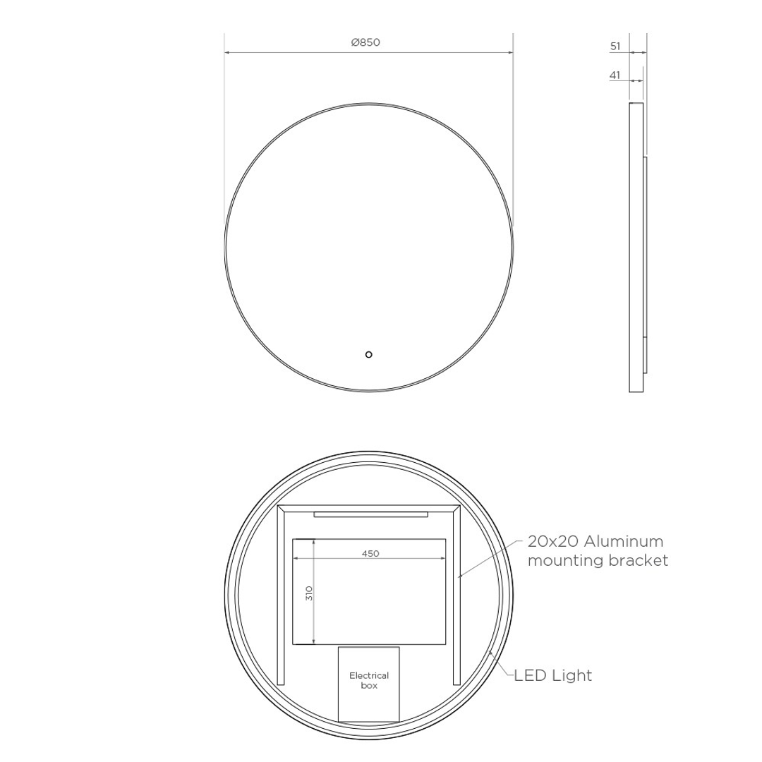Streamline Venn Backlit Mirror Recessed Frame 850Mm Brushed Brass