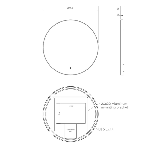 Streamline Venn Backlit Mirror Recessed Frame 850Mm Brushed Nickel