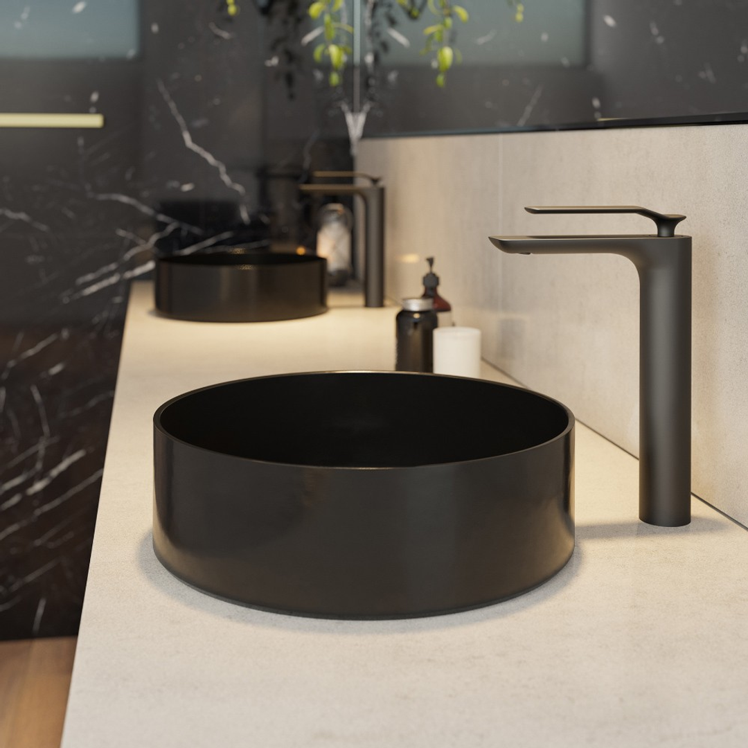 Streamline Arcisan Xoni 40 Dia Thin Round Above Counter Basin - Matt Black