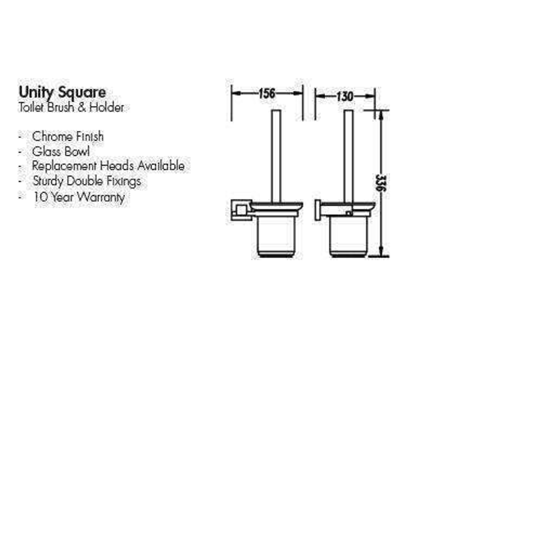 Aspire Unity **Square** Toilet Brush And Holder Chrome **24005**