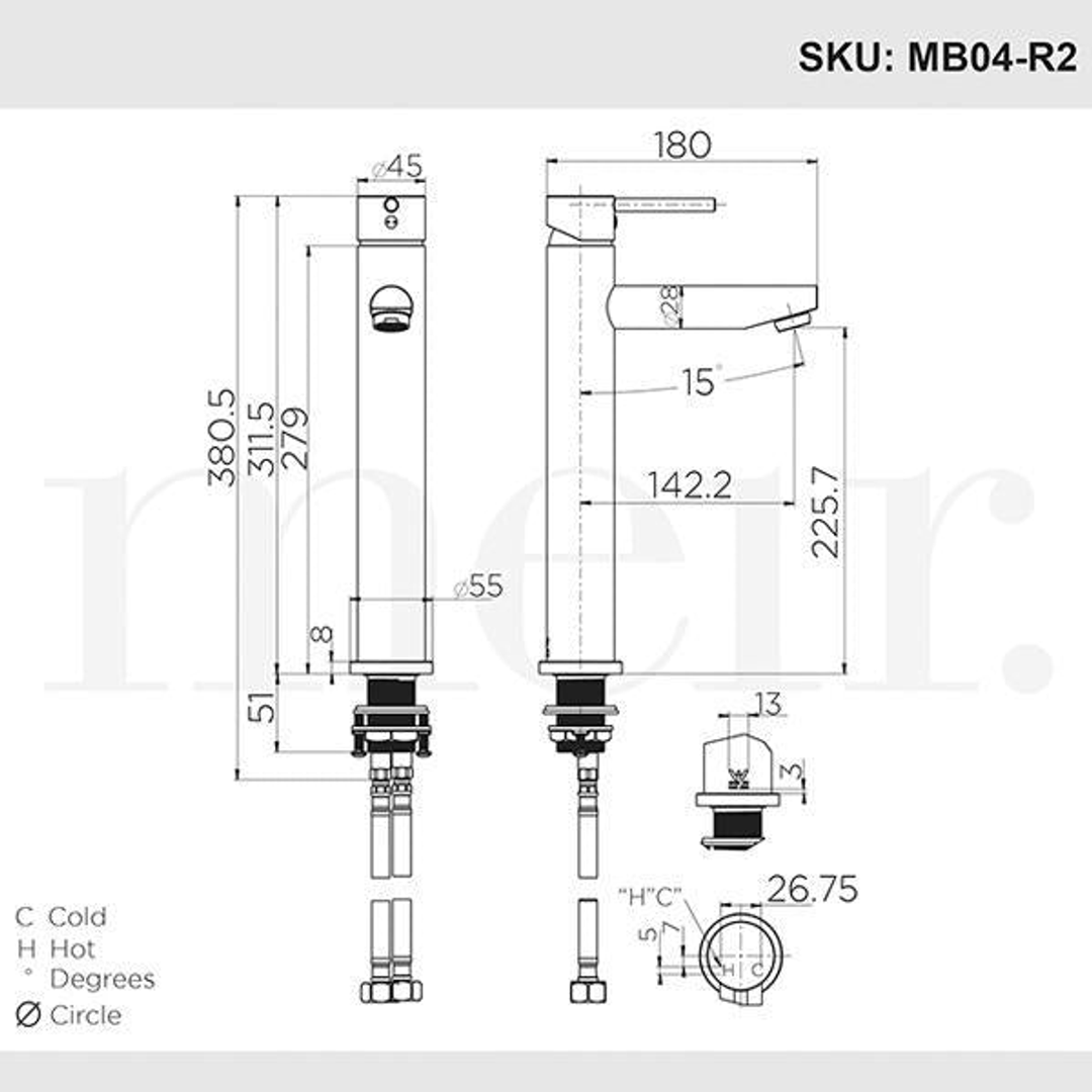 Meir Round Tall Basin Mixer Matte Black