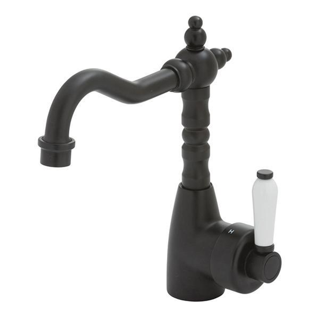 Fienza Eleanor Shepherds Crook Basin Mixer - Matte Black/Ceramic