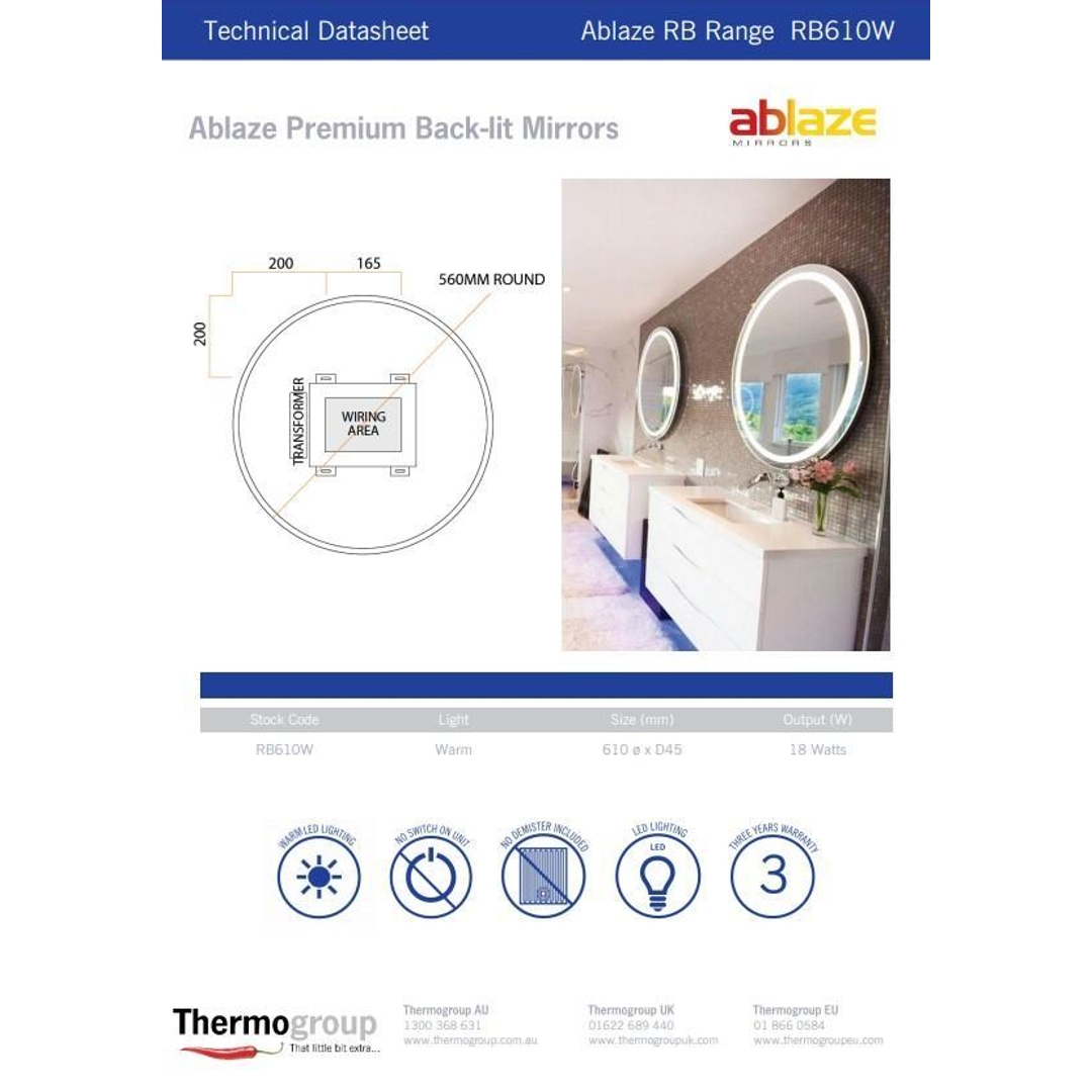 Thermogroup BACKLIT ROUND MIRROR WITH BORDER 610mm 18 WATTS