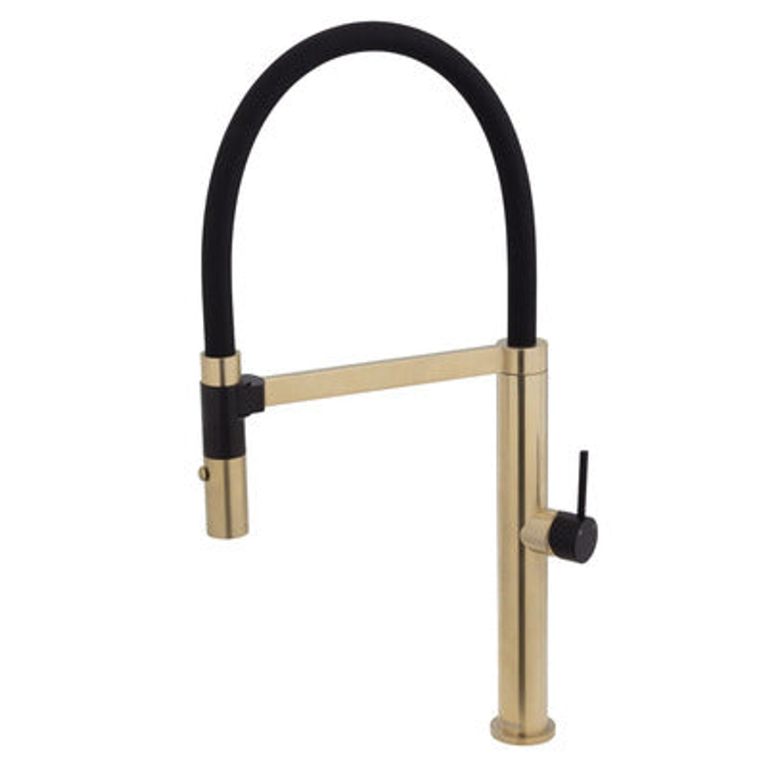 Fienza Kaya Pull Down Sink Mixer Urban Brass With Matte Black Handle