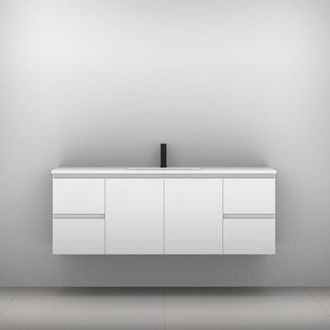 Carlo Vanity 1500mm Double Bowl Haven Polymarble Top Wall Hung(Timberln P#:C152Hw)