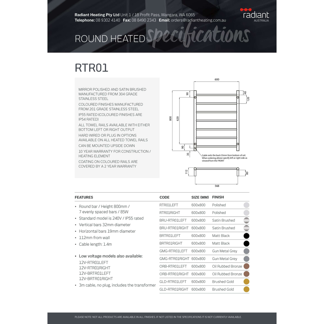 Radiant 7 Bar Rnd Heated Rail 800 X 600 Matt Black