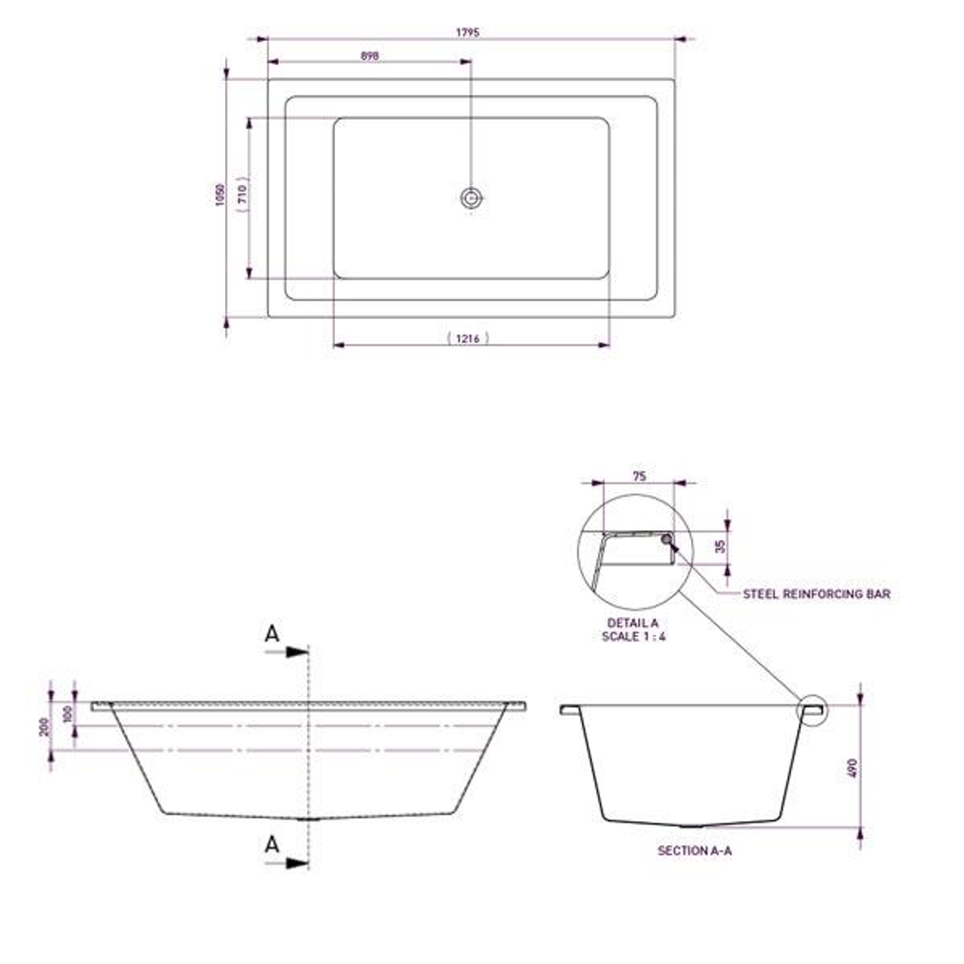 Decina Lago Island Bath 1795mm