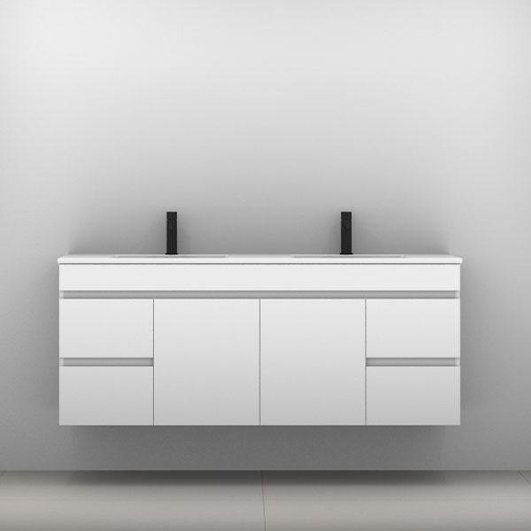 BARGO VANITY 1500MM DOUBLE BOWL HAVEN POLYMARBLE TOP WALL HUNG(TIMBERLN P#:B152HW)