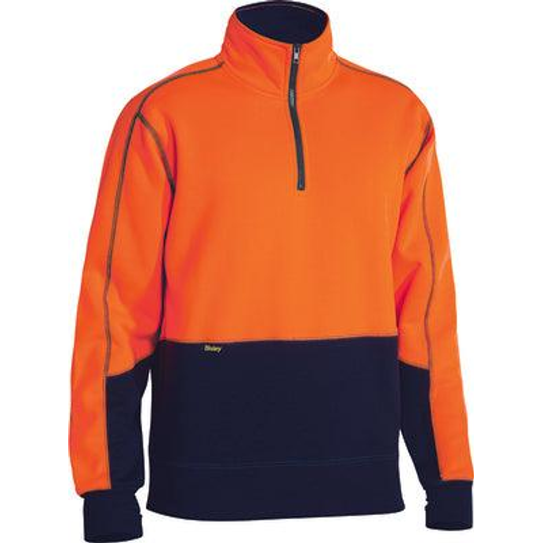Bisley Hi Vis Fleece 1/4 Zip Pullover Orange/Navy