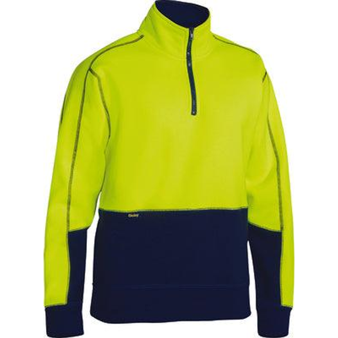 Bisley Hi Vis Fleece 1/4 Zip Pullover Yellow/Navy