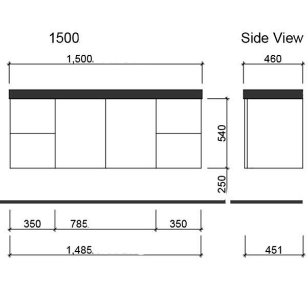 Carlo Vanity 1500mm Single Bowl Haven Polymarble Top Wall Hung(Timberln P#:C151Hw)