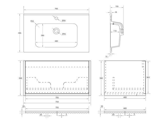 Cassa Design V-Groove Natural Oak or Walnut Wall Hung Vanity - Burdens Plumbing