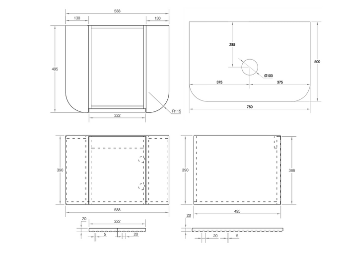 Cassa Design V-Groove Natural Oak or Walnut Wall Hung Vanity - Burdens Plumbing